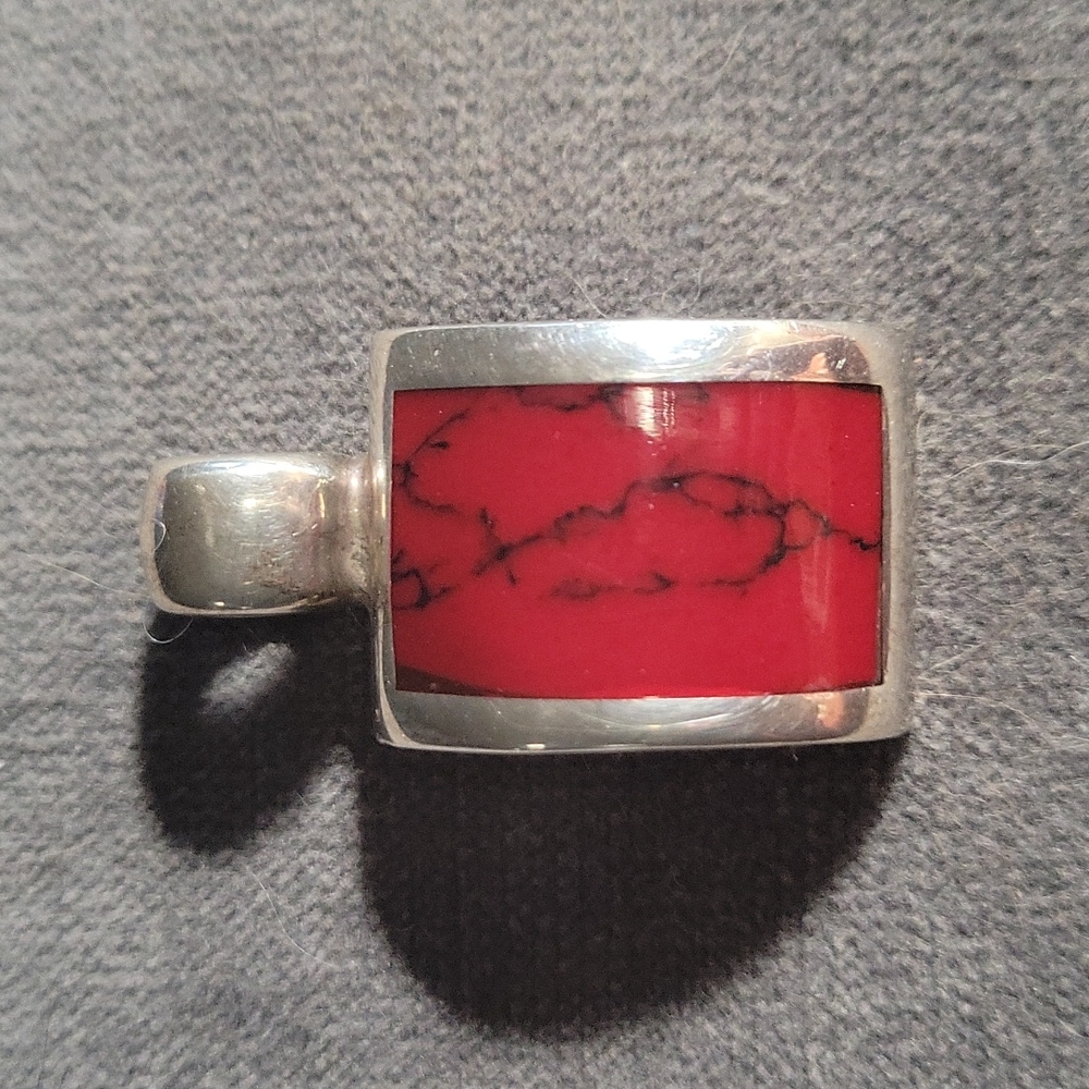 Red Jasper and sterling pendant, 2" long by 1" wide. For necklace as shown above
